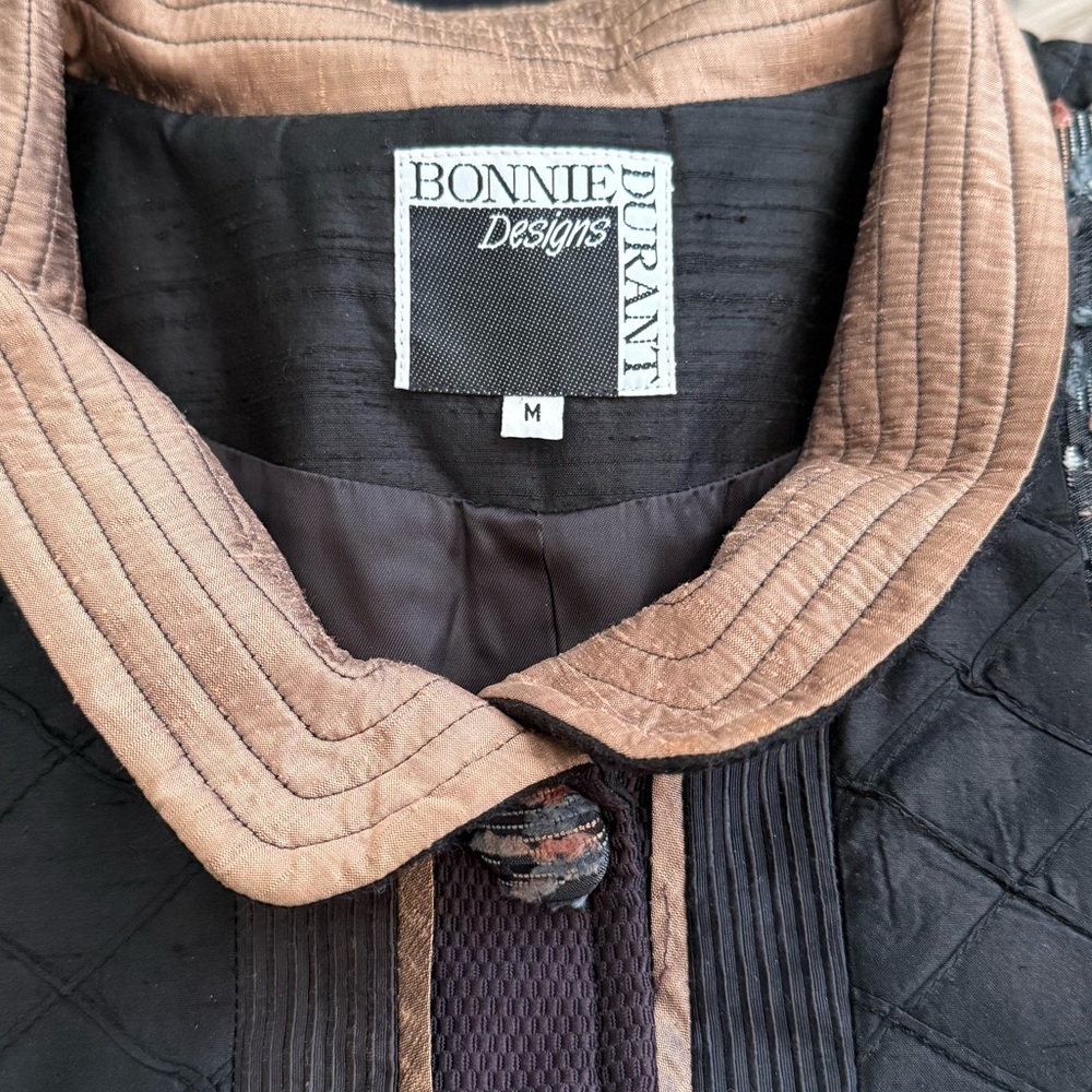 80’s Bonnie Durant Vintage Wool Trench Coat Silk Taffeta M Medium - Picture 5 of 5